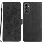 For Samsung Galaxy A14 Rose Flower Embossing Pattern Leather Phone Case(Black) - 1