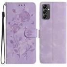 For Samsung Galaxy A14 Rose Flower Embossing Pattern Leather Phone Case(Light Purple) - 1