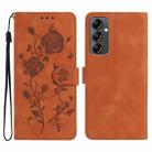 For Samsung Galaxy A14 Rose Flower Embossing Pattern Leather Phone Case(Brown) - 1