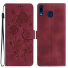 For Samsung Galaxy A20 / A30 Rose Flower Embossing Pattern Leather Phone Case(Red) - 1