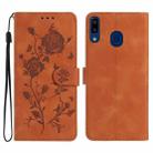 For Samsung Galaxy A20 / A30 Rose Flower Embossing Pattern Leather Phone Case(Brown) - 1