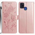 For Samsung Galaxy A21S Rose Flower Embossing Pattern Leather Phone Case(Rose Gold) - 1
