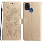 For Samsung Galaxy A21S Rose Flower Embossing Pattern Leather Phone Case(Gold) - 1