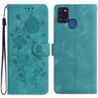 For Samsung Galaxy A21S Rose Flower Embossing Pattern Leather Phone Case(Green) - 1