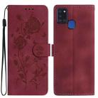 For Samsung Galaxy A21S Rose Flower Embossing Pattern Leather Phone Case(Red) - 1