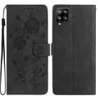 For Samsung Galaxy A22 Rose Flower Embossing Pattern Leather Phone Case(Black) - 1