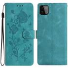 For Samsung Galaxy A22 5G Rose Flower Embossing Pattern Leather Phone Case(Green) - 1