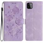 For Samsung Galaxy A22 5G Rose Flower Embossing Pattern Leather Phone Case(Light Purple) - 1