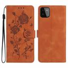 For Samsung Galaxy A22 5G Rose Flower Embossing Pattern Leather Phone Case(Brown) - 1