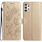 For Samsung Galaxy A32 Rose Flower Embossing Pattern Leather Phone Case(Gold) - 1