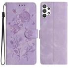 For Samsung Galaxy A32 5G Rose Flower Embossing Pattern Leather Phone Case(Light Purple) - 1