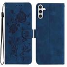 For Samsung Galaxy A35 Rose Flower Embossing Pattern Leather Phone Case(Dark Blue) - 1