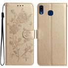 For Samsung Galaxy A40 Rose Flower Embossing Pattern Leather Phone Case(Gold) - 1