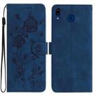 For Samsung Galaxy A40 Rose Flower Embossing Pattern Leather Phone Case(Dark Blue) - 1