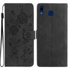 For Samsung Galaxy A40 Rose Flower Embossing Pattern Leather Phone Case(Black) - 1