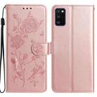 For Samsung Galaxy A41 Rose Flower Embossing Pattern Leather Phone Case(Rose Gold) - 1