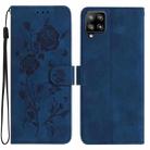 For Samsung Galaxy A42 Rose Flower Embossing Pattern Leather Phone Case(Dark Blue) - 1