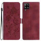 For Samsung Galaxy A42 5G Rose Flower Embossing Pattern Leather Phone Case(Red) - 1