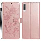 For Samsung Galaxy A50 Rose Flower Embossing Pattern Leather Phone Case(Rose Gold) - 1
