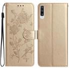 For Samsung Galaxy A50 Rose Flower Embossing Pattern Leather Phone Case(Gold) - 1