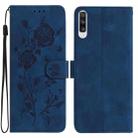 For Samsung Galaxy A50 Rose Flower Embossing Pattern Leather Phone Case(Dark Blue) - 1
