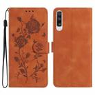 For Samsung Galaxy A50 Rose Flower Embossing Pattern Leather Phone Case(Brown) - 1