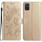 For Samsung Galaxy A51 Rose Flower Embossing Pattern Leather Phone Case(Gold) - 1