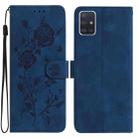 For Samsung Galaxy A51 Rose Flower Embossing Pattern Leather Phone Case(Dark Blue) - 1