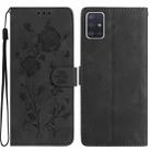 For Samsung Galaxy A51 Rose Flower Embossing Pattern Leather Phone Case(Black) - 1