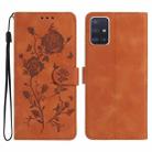 For Samsung Galaxy A51 Rose Flower Embossing Pattern Leather Phone Case(Brown) - 1