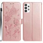 For Samsung Galaxy A52 Rose Flower Embossing Pattern Leather Phone Case(Rose Gold) - 1