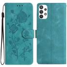 For Samsung Galaxy A52 Rose Flower Embossing Pattern Leather Phone Case(Green) - 1