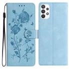 For Samsung Galaxy A53 Rose Flower Embossing Pattern Leather Phone Case(Sky Blue) - 1