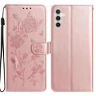 For Samsung Galaxy A54 Rose Flower Embossing Pattern Leather Phone Case(Rose Gold) - 1