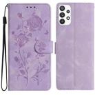 For Samsung Galaxy A73 Rose Flower Embossing Pattern Leather Phone Case(Light Purple) - 1