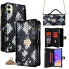 For Samsung Galaxy A05 4G Crossbody Handle Snake Texture Leather Phone Case(Black) - 1