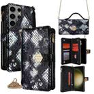 For Samsung Galaxy S23 Ultra 5G Crossbody Handle Snake Texture Leather Phone Case(Black) - 1