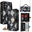For Samsung Galaxy S25 5G Crossbody Handle Snake Texture Leather Phone Case(Black) - 1