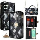 For Samsung Galaxy S25+ 5G Crossbody Handle Snake Texture Leather Phone Case(Black) - 1