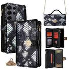 For Samsung Galaxy S25 Ultra 5G Crossbody Handle Snake Texture Leather Phone Case(Black) - 1