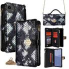For Sharp Aqous wish5 Crossbody Handle Snake Texture Leather Phone Case(Black) - 1