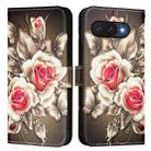 For Google Pixel 9a Colored Drawing Pattern Plain Weave Leather Phone Case(Roses On Black) - 2