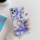 For iPhone 11 Colorful Laser Flower Series TPU Mobile Phone Case with Diamond Ring Holder(Blue Flower) - 1