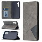 For OPPO Realme 6 Pro Rhombus Texture Horizontal Flip Magnetic Leather Case with Holder & Card Slots(Grey) - 1