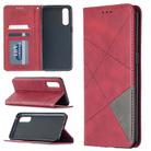 For OPPO Reno3 Pro Rhombus Texture Horizontal Flip Magnetic Leather Case with Holder & Card Slots(Red) - 1