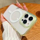 For iPhone 15 Pro Contrast Color Gradient Transparent MagSafe Phone Case(Fluorescent Green + Light Pink) - 1