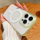 For iPhone 16 Pro Contrast Color Gradient Transparent MagSafe Phone Case(Fluorescent Green + Light Pink) - 1