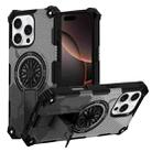 For iPhone 16 Pro Max Camouflage Kickstand Rotating Shaft MagSafe Phone Case(Carbon Fiber Grey) - 1