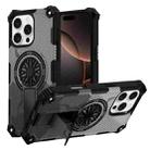 For iPhone 16 Pro Camouflage Kickstand Rotating Shaft MagSafe Phone Case(Carbon Fiber Grey) - 1