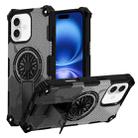 For iPhone 16 Plus Camouflage Kickstand Rotating Shaft MagSafe Phone Case(Carbon Fiber Grey) - 1